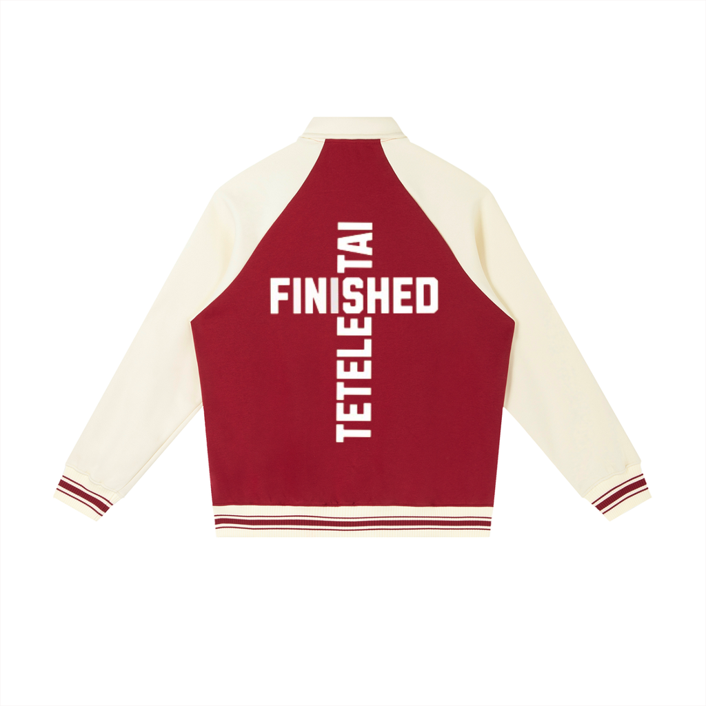 White Lettered Cross Baseball Jacket