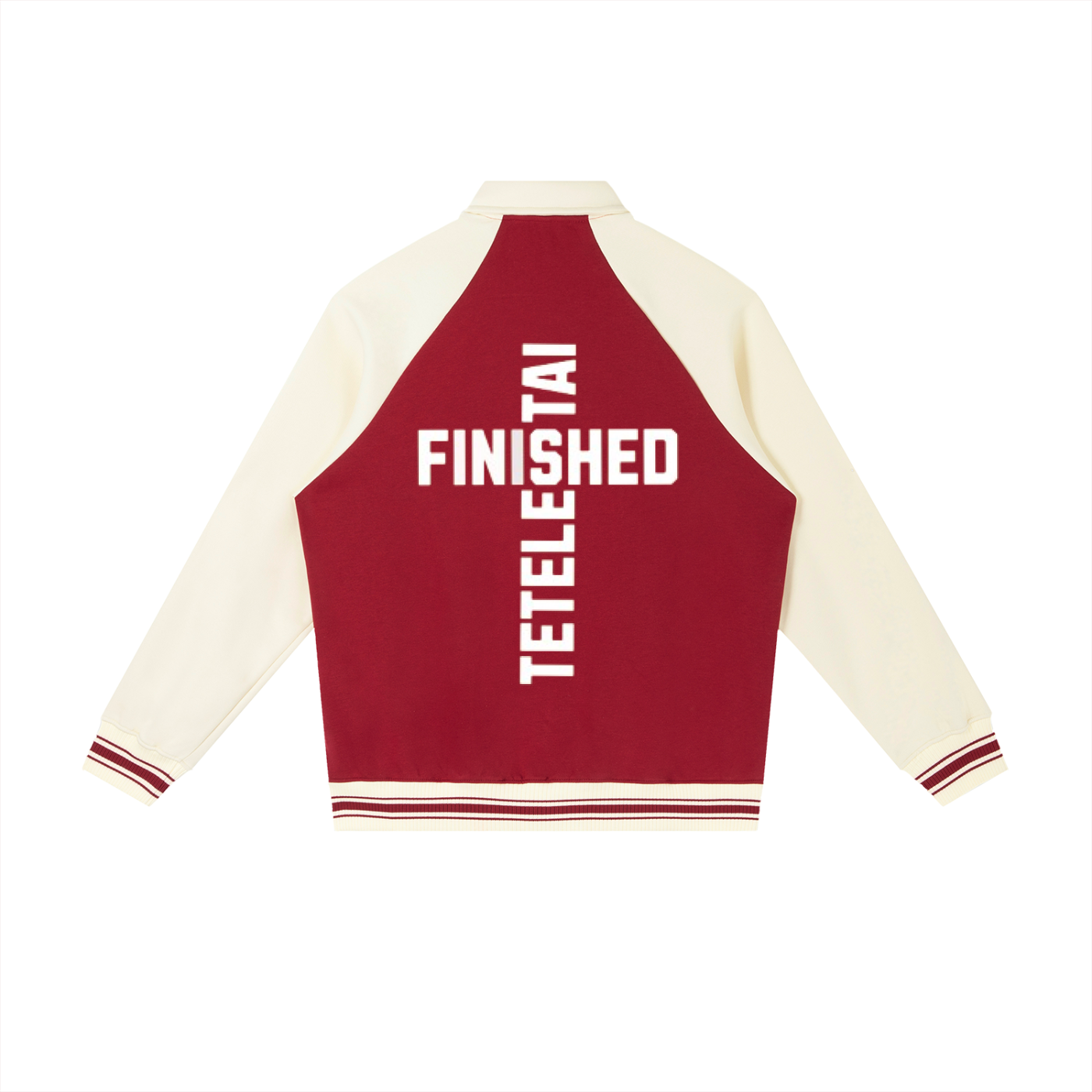 White Lettered Cross Baseball Jacket