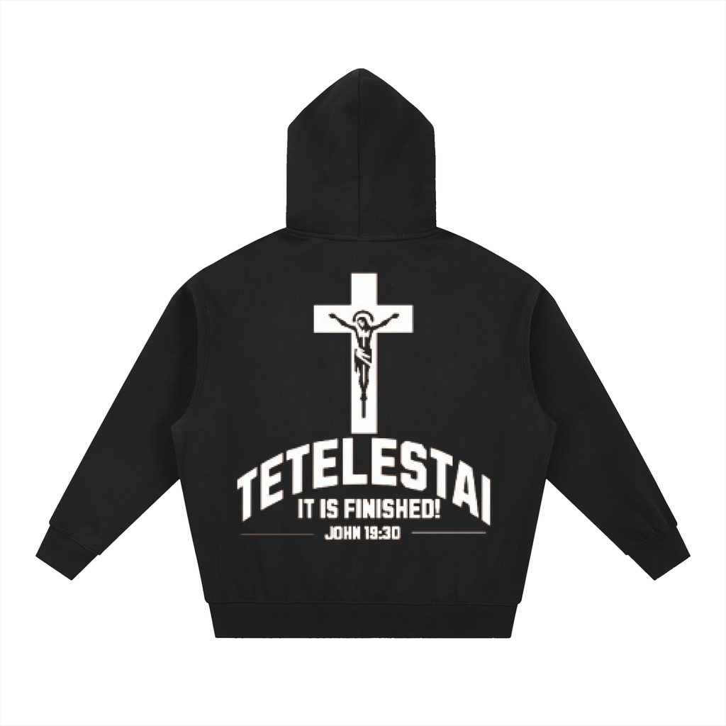 White Lettered Crucifix Hoodie