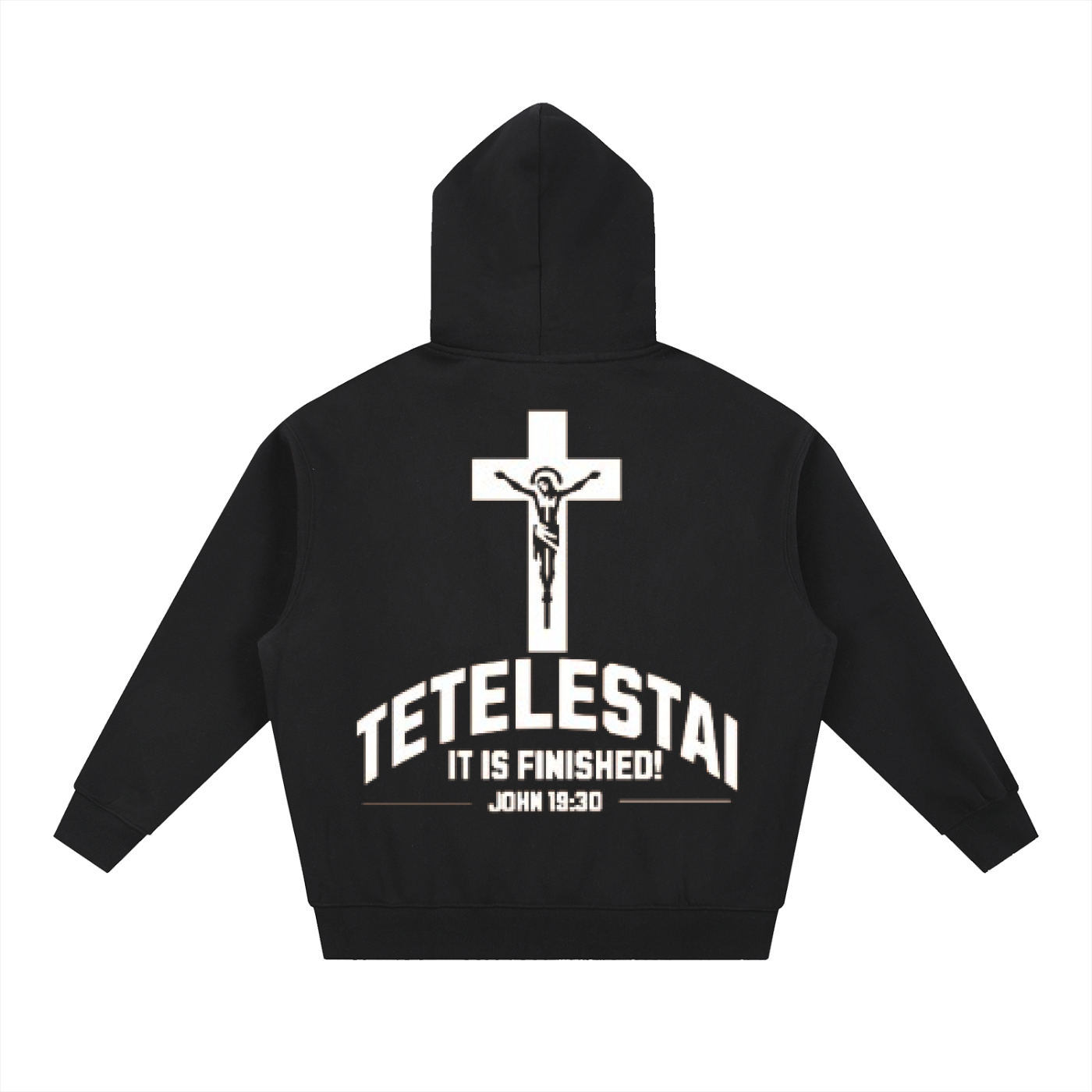 White Lettered Crucifix Hoodie