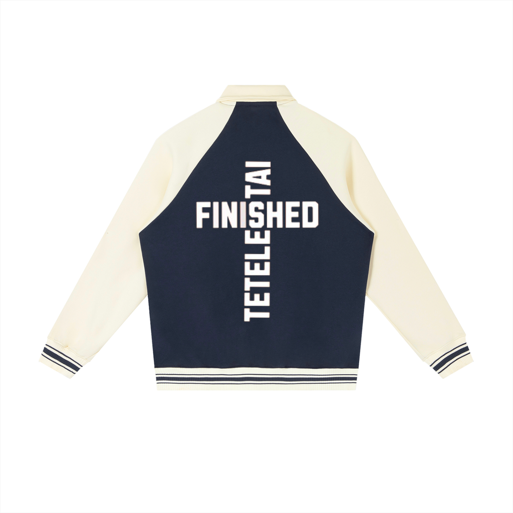 White Lettered Cross Baseball Jacket