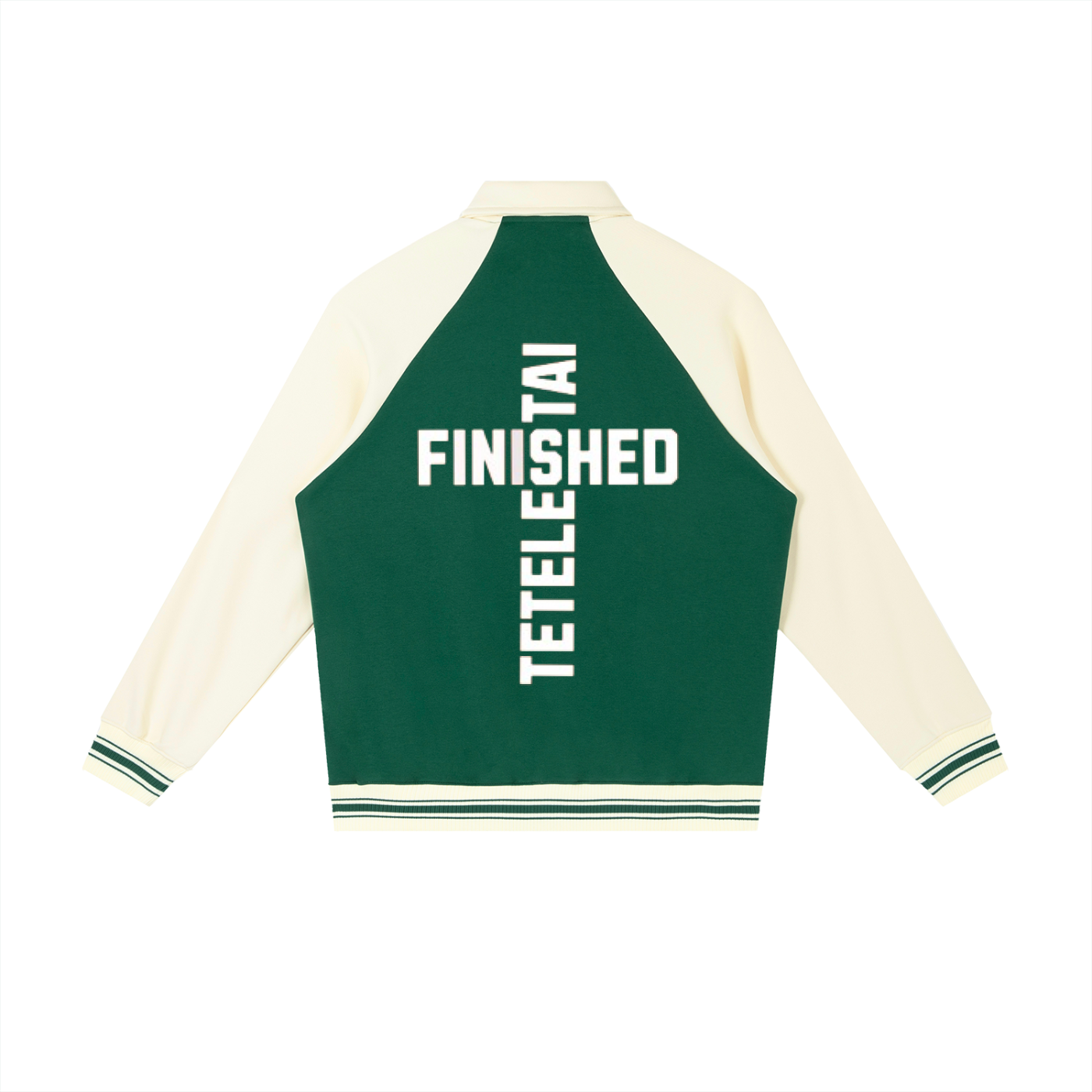White Lettered Cross Baseball Jacket