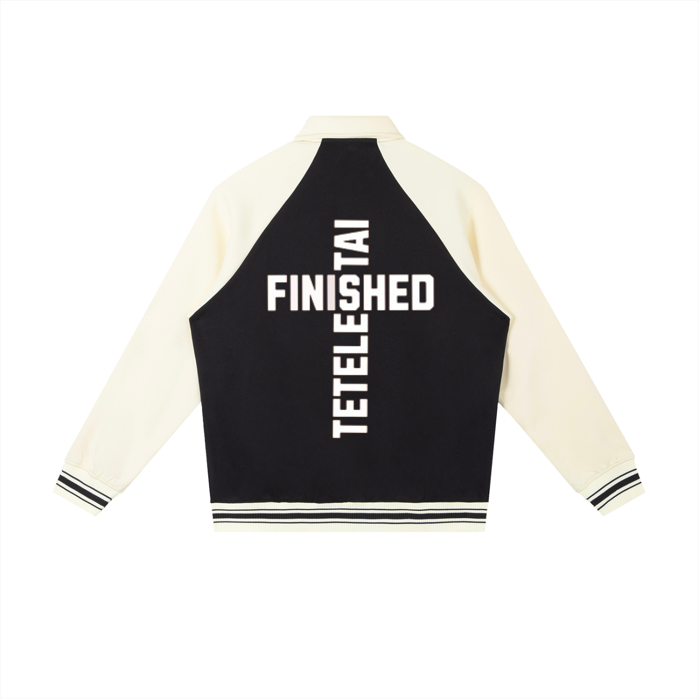 White Lettered Cross Baseball Jacket